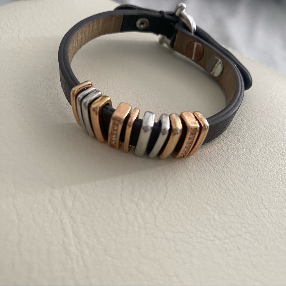 Chic Black Leather Bracelet with Gold and Silver Accents